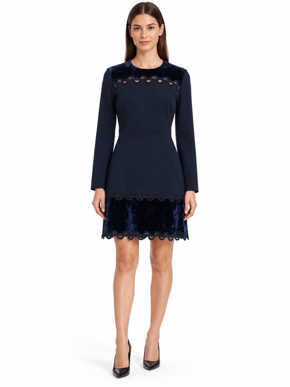 Sandro Navy Velvet-Panel Mini Dress Size 2 US M